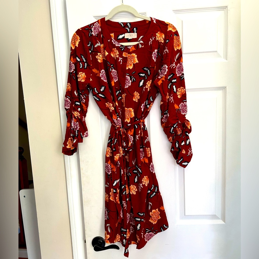 Loft Outlet Floral Tie Waist Dress sz L
